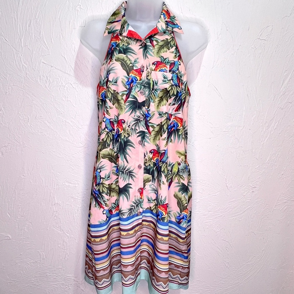 Anthropologie Tropical Print Sleeveless Hawaiian Shirtdress Womens S